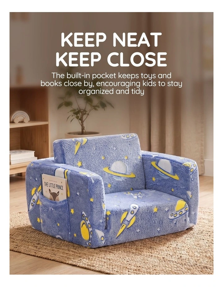 Playpals 2-in-1 Kids Sofa Convertible Couch Fold Out Toddler Sofa Blue image 7