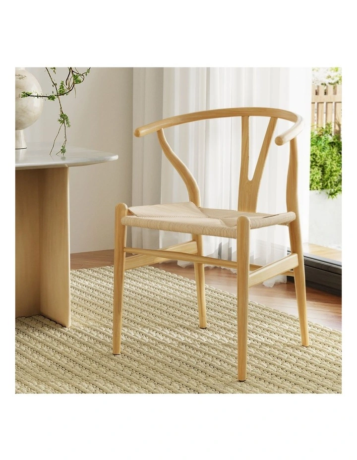 Artiss Dining Chair Wooden Rattan Seat Wishbone Back image 2