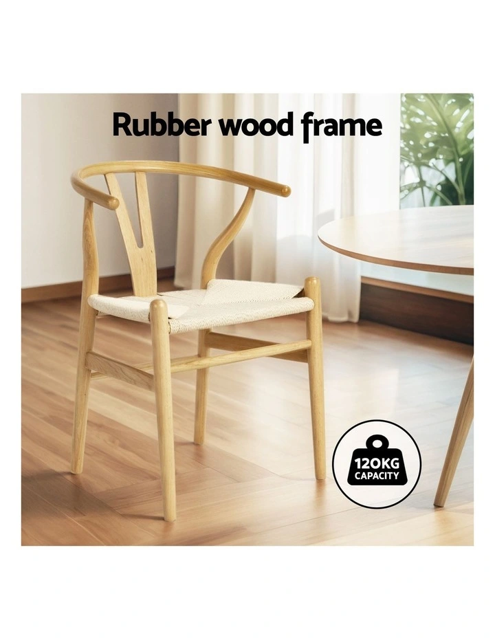 Artiss Dining Chair Wooden Rattan Seat Wishbone Back image 4