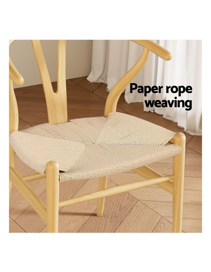 Artiss Dining Chair Wooden Rattan Seat Wishbone Back image 6