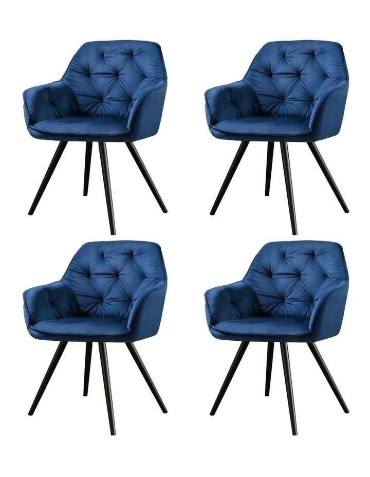 Artiss Dining Chairs Set of 4 Velvet Diamond Tufted Armchair Blue image 1