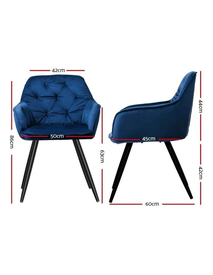 Artiss Dining Chairs Set of 4 Velvet Diamond Tufted Armchair Blue image 2