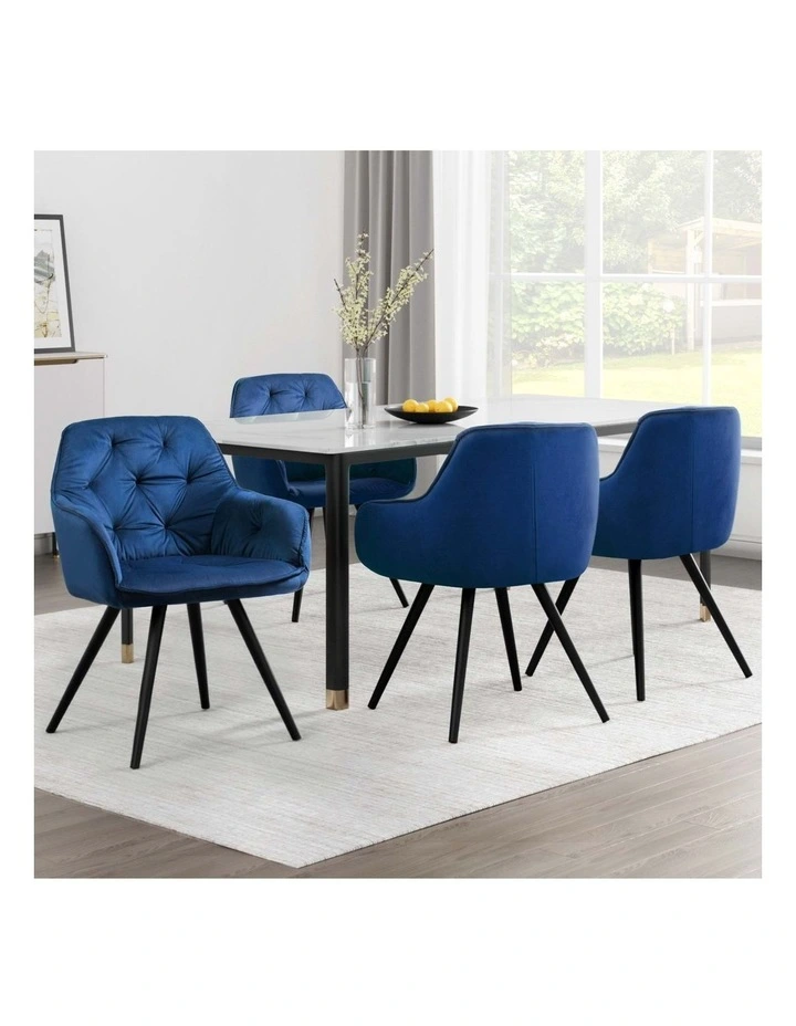 Artiss Dining Chairs Set of 4 Velvet Diamond Tufted Armchair Blue image 3