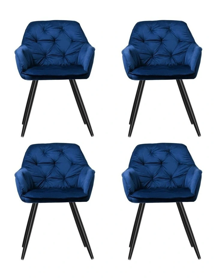 Artiss Dining Chairs Set of 4 Velvet Diamond Tufted Armchair Blue image 4