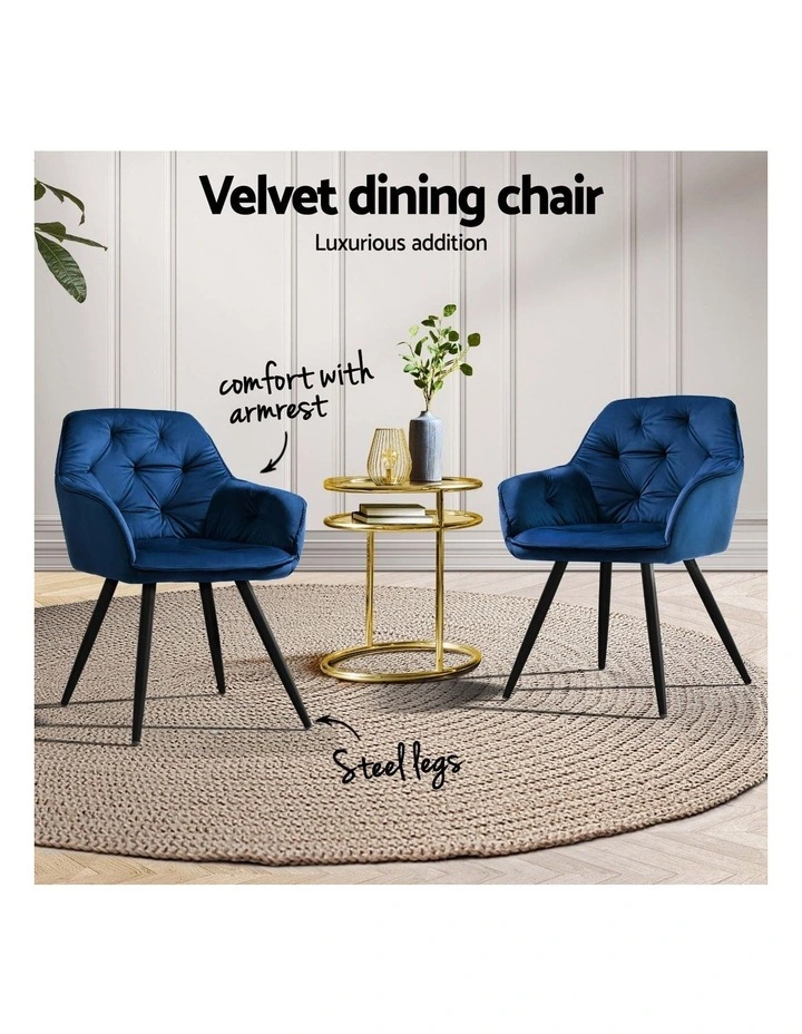 Artiss Dining Chairs Set of 4 Velvet Diamond Tufted Armchair Blue image 5