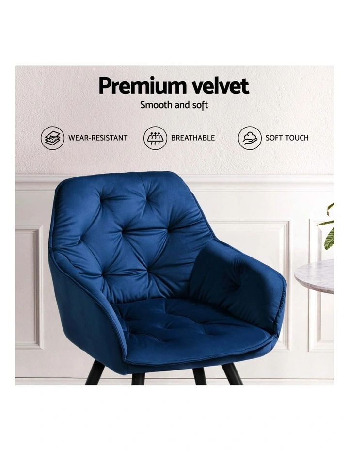 Artiss Dining Chairs Set of 4 Velvet Diamond Tufted Armchair Blue image 6