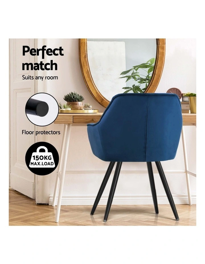 Artiss Dining Chairs Set of 4 Velvet Diamond Tufted Armchair Blue image 7
