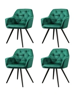 Artiss Dining Chairs Set of 4 Velvet Diamond Tufted Armchair Green