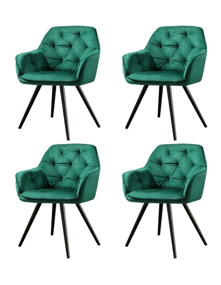 Artiss Dining Chairs Set of 4 Velvet Diamond Tufted Armchair Green image 1