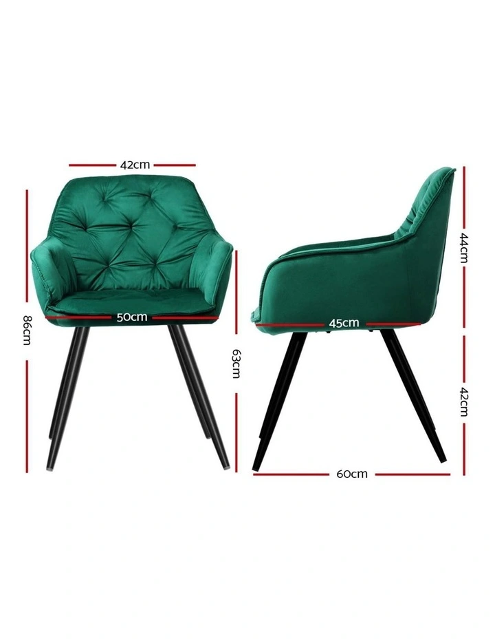 Artiss Dining Chairs Set of 4 Velvet Diamond Tufted Armchair Green image 2