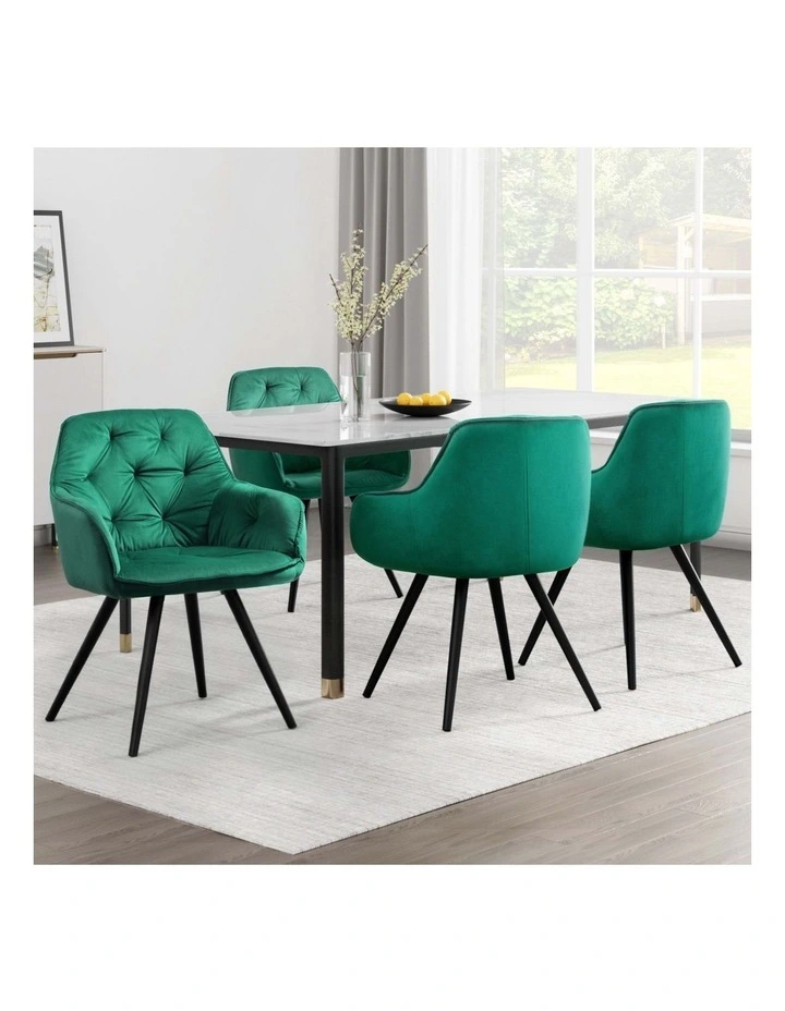 Artiss Dining Chairs Set of 4 Velvet Diamond Tufted Armchair Green image 3