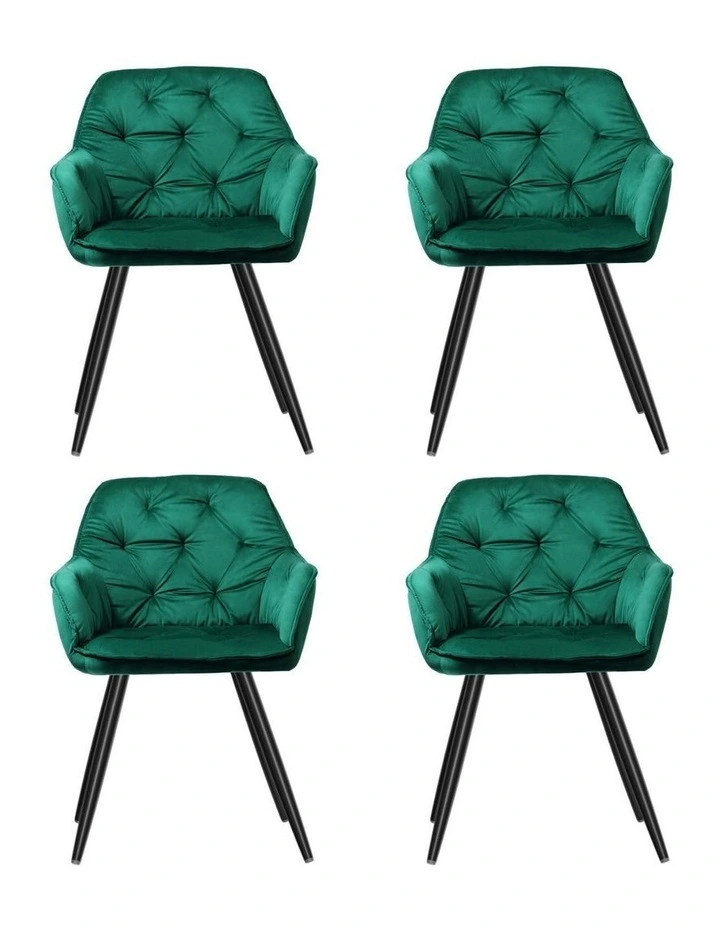 Artiss Dining Chairs Set of 4 Velvet Diamond Tufted Armchair Green image 4