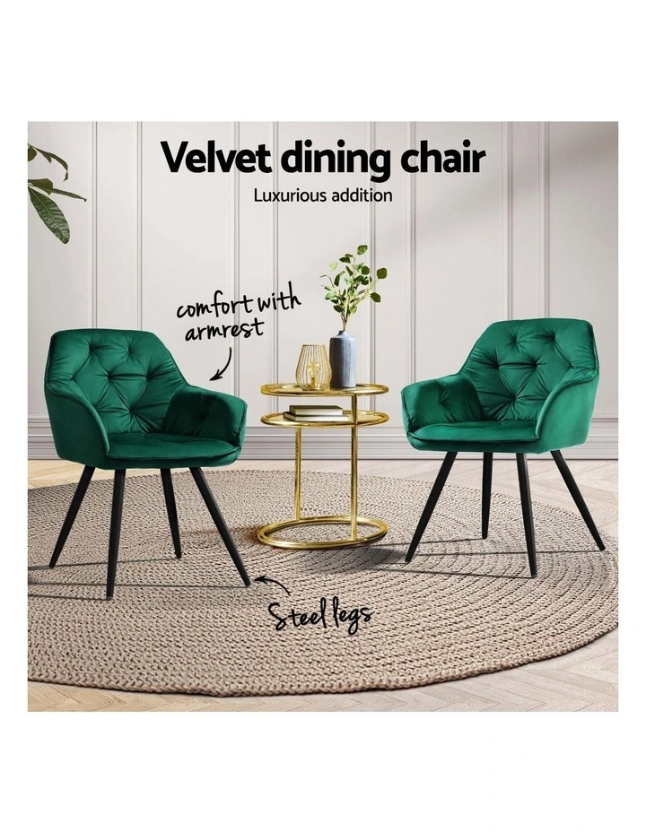 Artiss Dining Chairs Set of 4 Velvet Diamond Tufted Armchair Green image 5