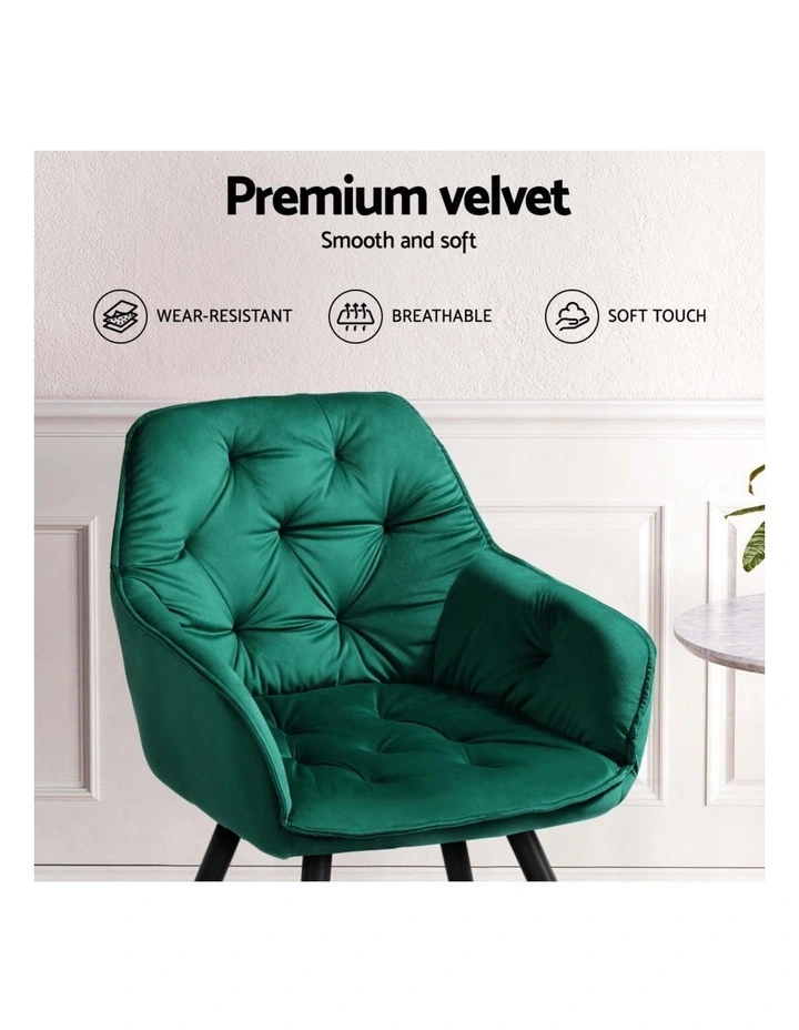 Artiss Dining Chairs Set of 4 Velvet Diamond Tufted Armchair Green image 6