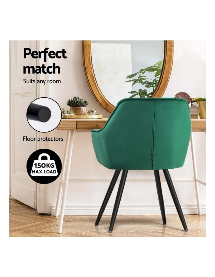 Artiss Dining Chairs Set of 4 Velvet Diamond Tufted Armchair Green image 7