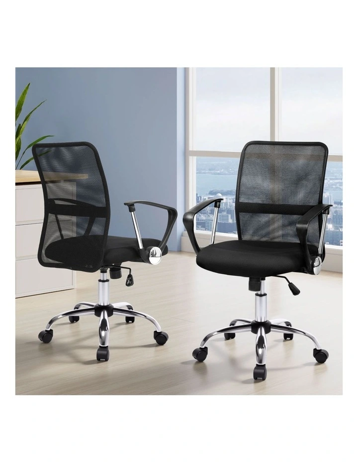Artiss 2x Mesh Office Chair Mid Back Black image 3
