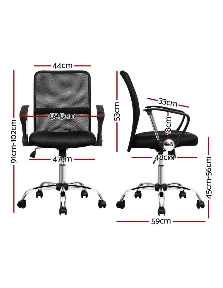 Artiss 2x Mesh Office Chair Mid Back Black image 4