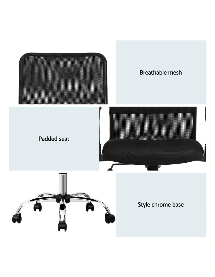 Artiss 2x Mesh Office Chair Mid Back Black image 7
