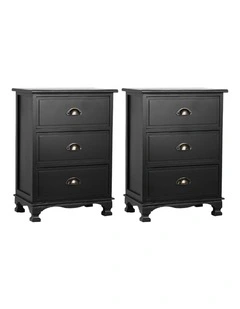 Artiss 2x Bedside Table 3 Drawers Vintage - THYME Black