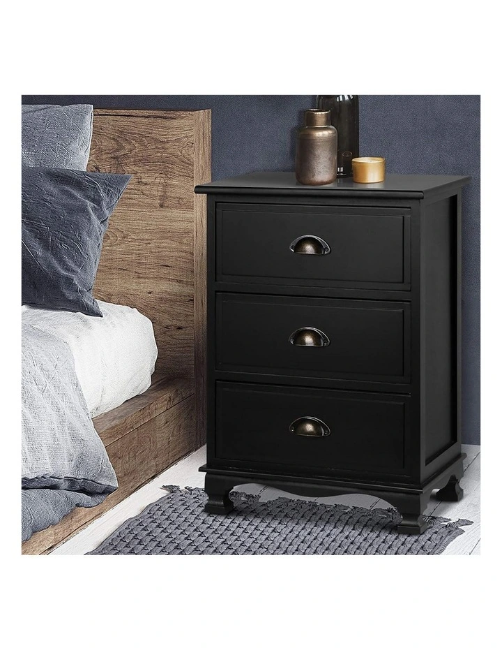 Artiss 2x Bedside Table 3 Drawers Vintage - THYME Black image 4