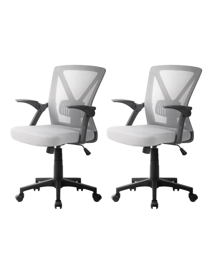 Artiss 2x Mesh Office Chair Mid Back Grey image 1