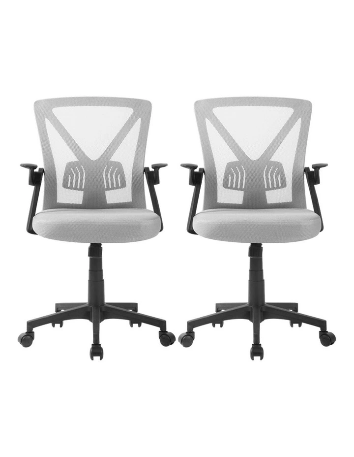 Artiss 2x Mesh Office Chair Mid Back Grey image 2