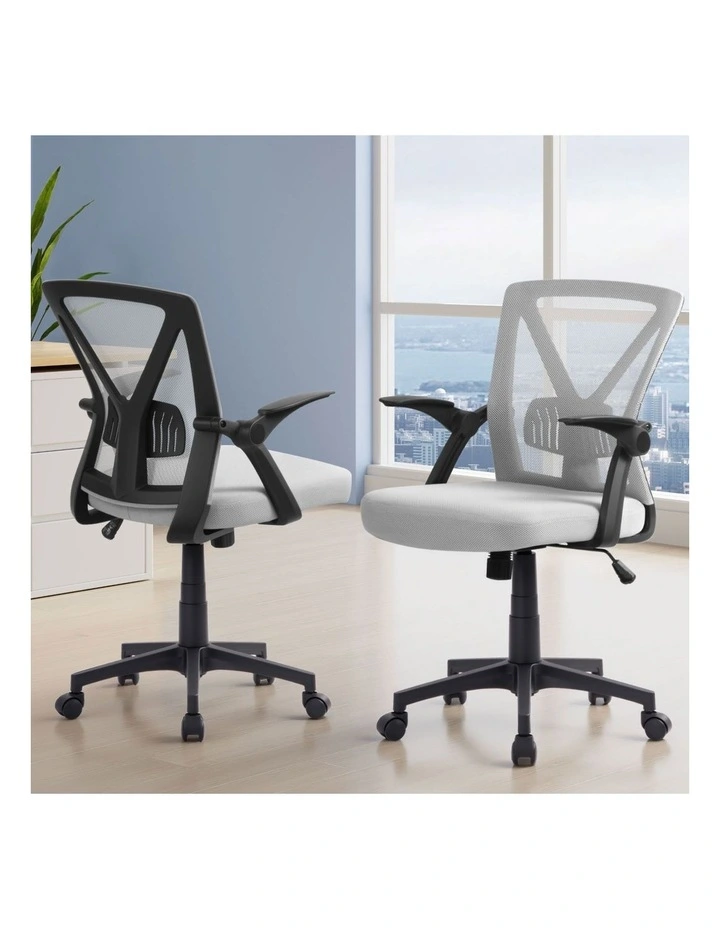 Artiss 2x Mesh Office Chair Mid Back Grey image 3