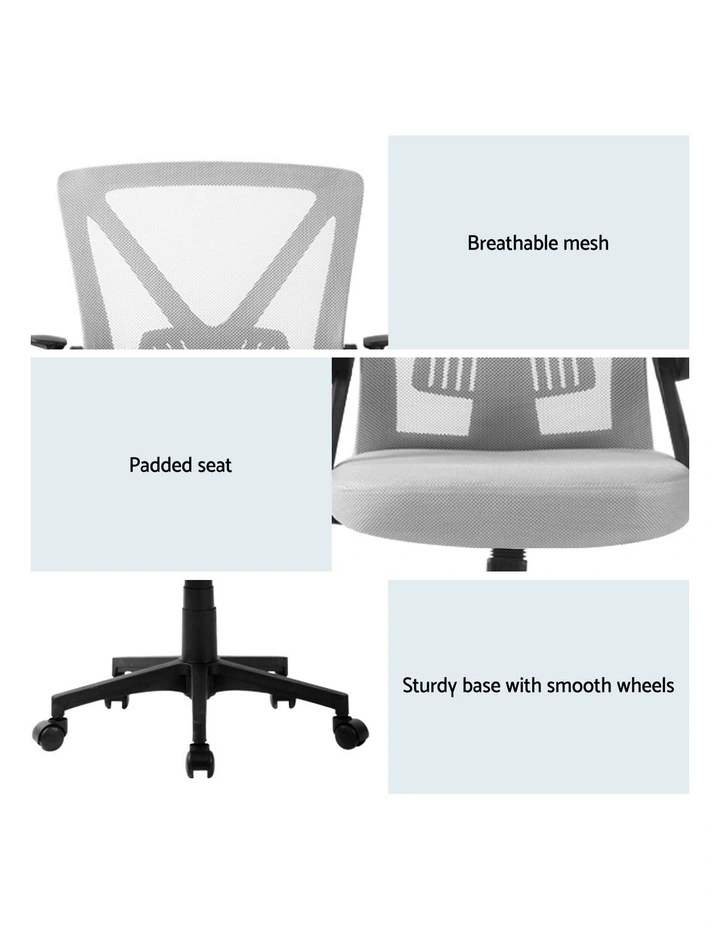 Artiss 2x Mesh Office Chair Mid Back Grey image 7