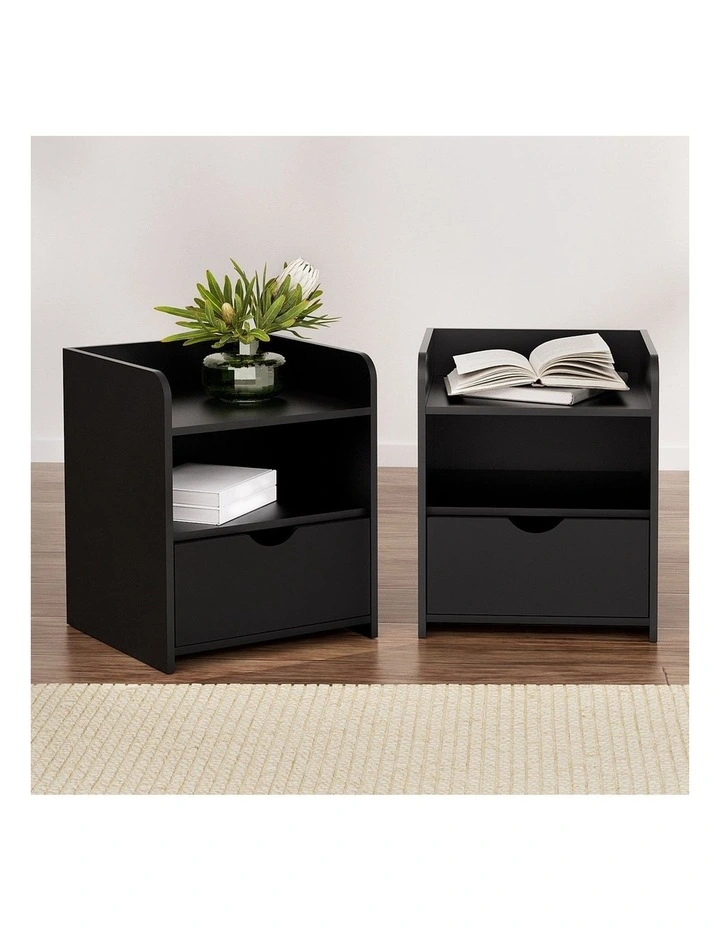 Artiss 2X Bedside Table 1 Drawer with Shelf - FARA Black image 3