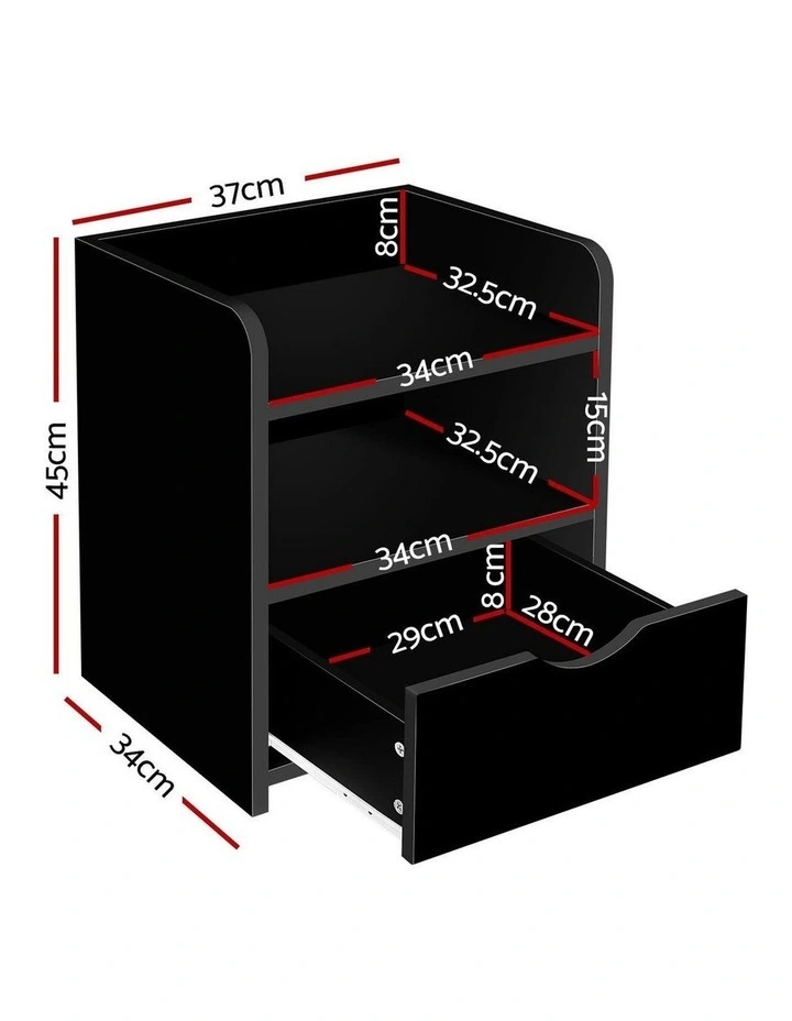 Artiss 2X Bedside Table 1 Drawer with Shelf - FARA Black image 4
