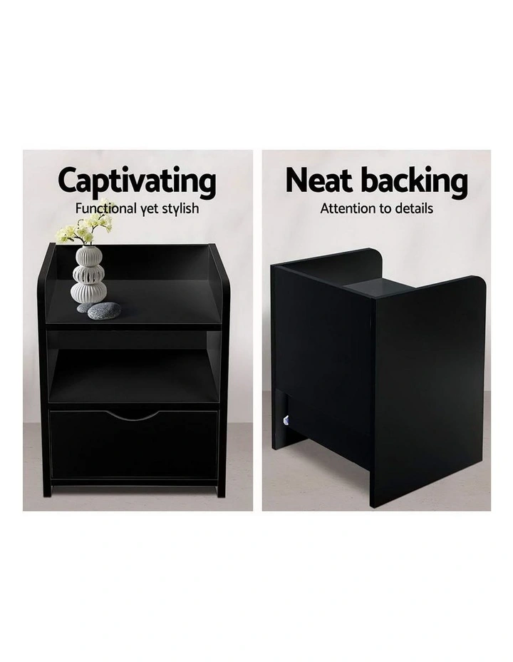 Artiss 2X Bedside Table 1 Drawer with Shelf - FARA Black image 5