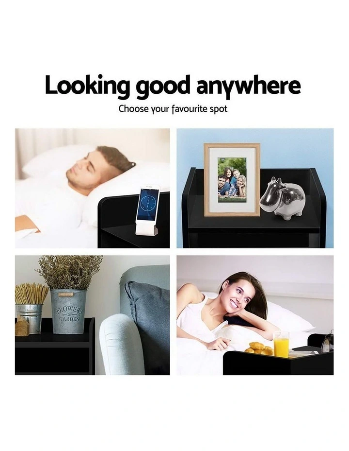 Artiss 2X Bedside Table 1 Drawer with Shelf - FARA Black image 7