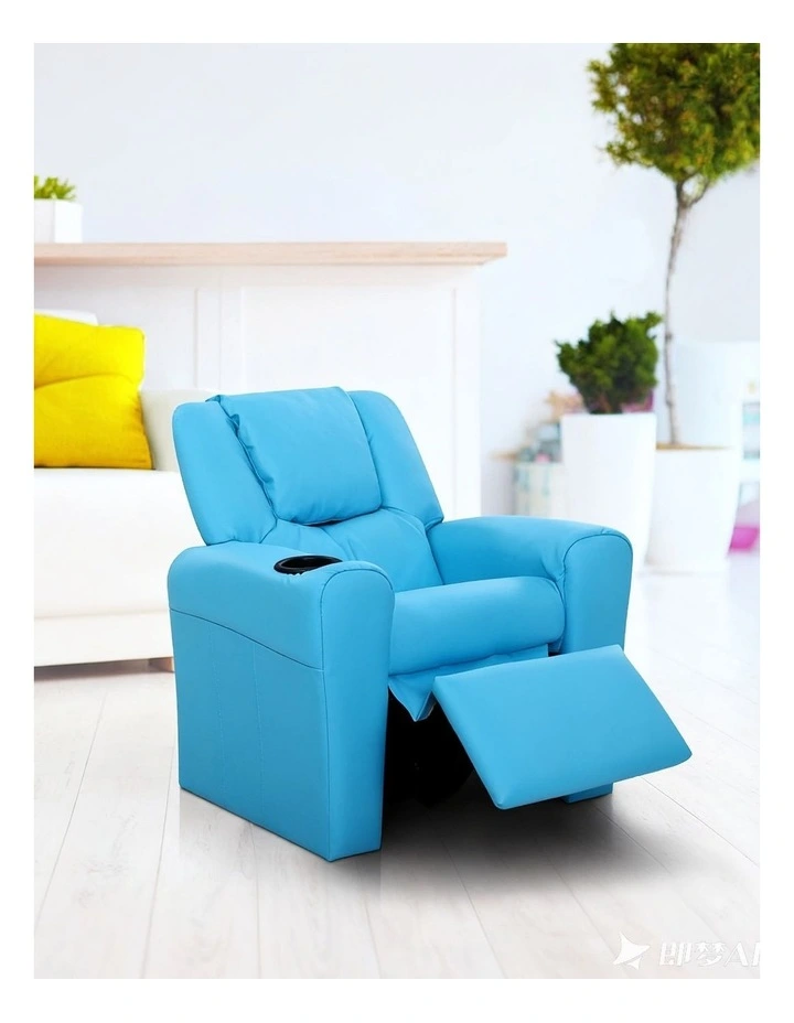Keezi Kids Recliner Chair Blue PU Leather Sofa Lounge Couch Children Armchair image 3
