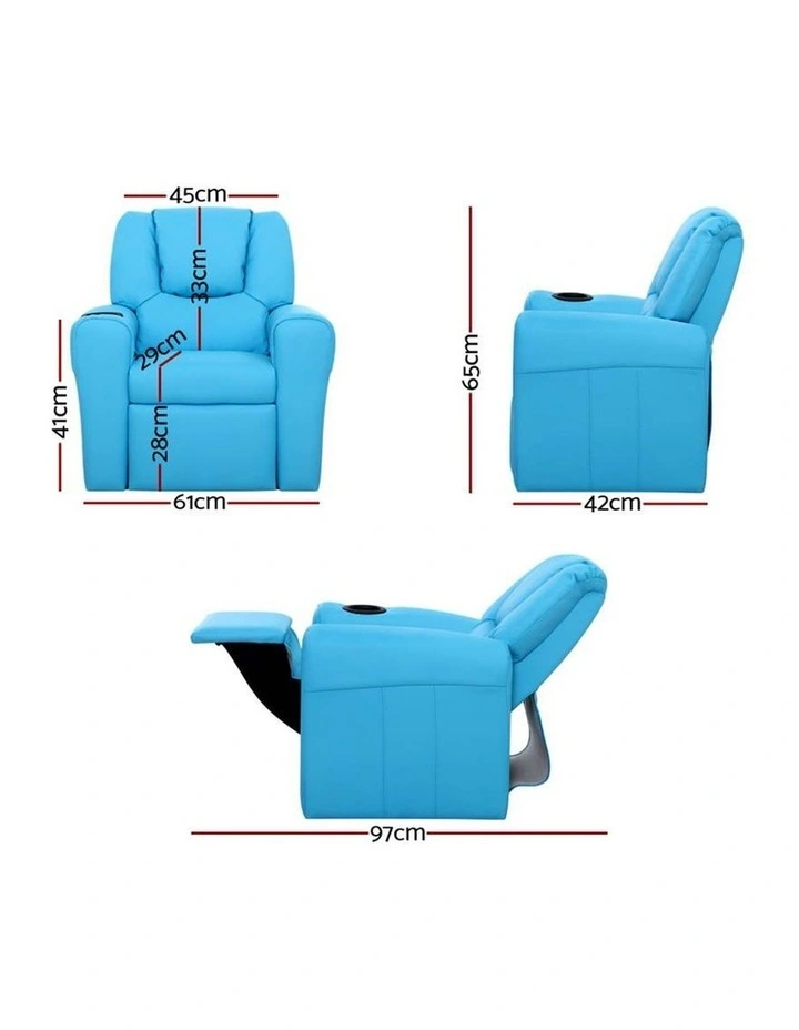 Keezi Kids Recliner Chair Blue PU Leather Sofa Lounge Couch Children Armchair image 4