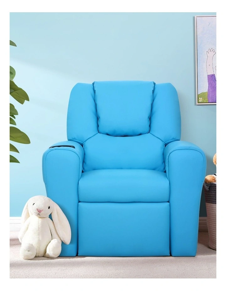 Keezi Kids Recliner Chair Blue PU Leather Sofa Lounge Couch Children Armchair image 5