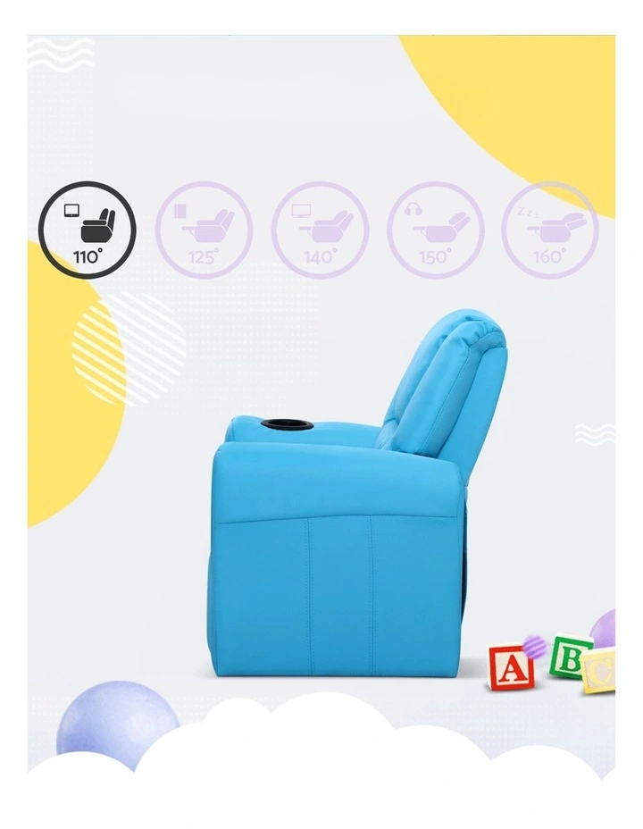 Keezi Kids Recliner Chair Blue PU Leather Sofa Lounge Couch Children Armchair image 6