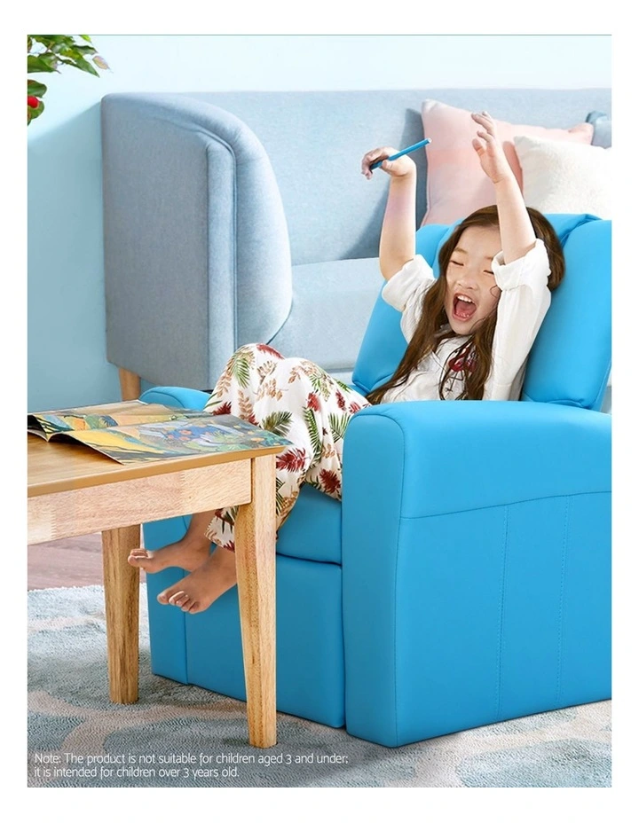 Keezi Kids Recliner Chair Blue PU Leather Sofa Lounge Couch Children Armchair image 7
