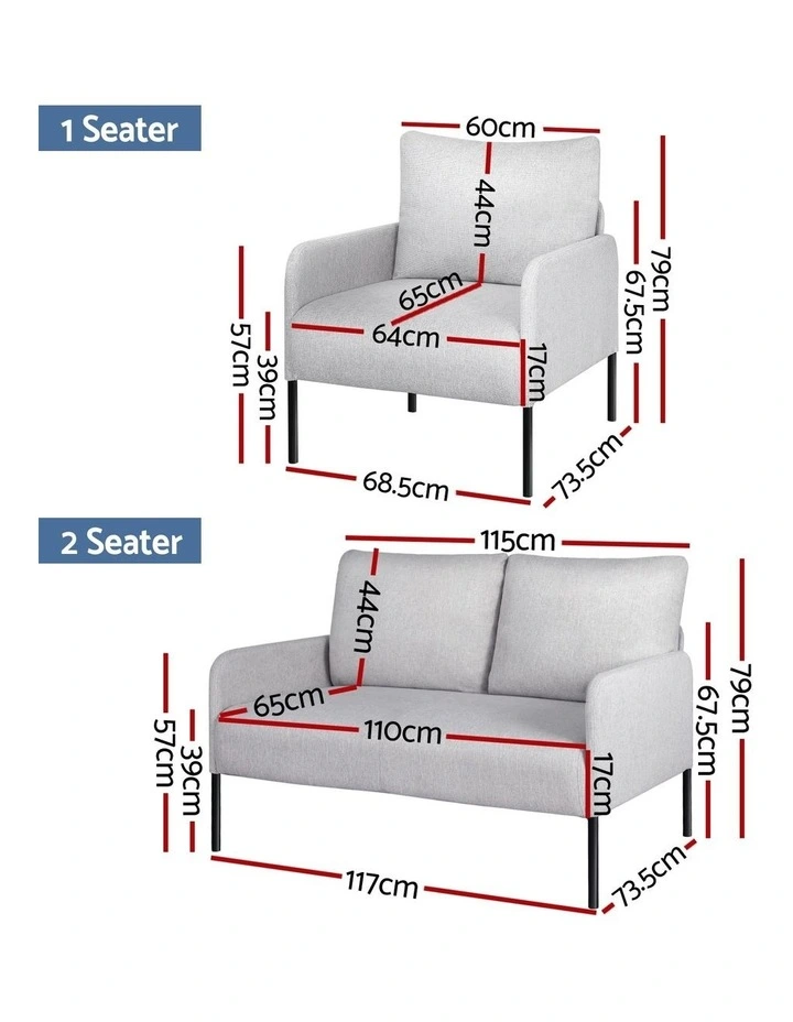 Artiss Armchair 4 Seater Sofa Set Pillow Gery Kane image 4