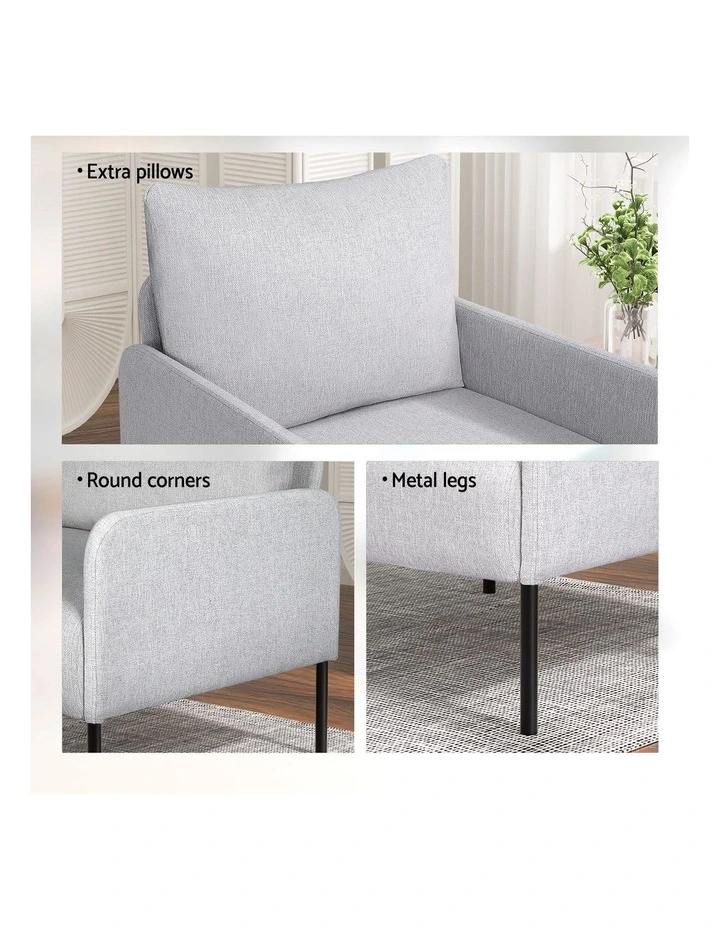Artiss Armchair 4 Seater Sofa Set Pillow Gery Kane image 6