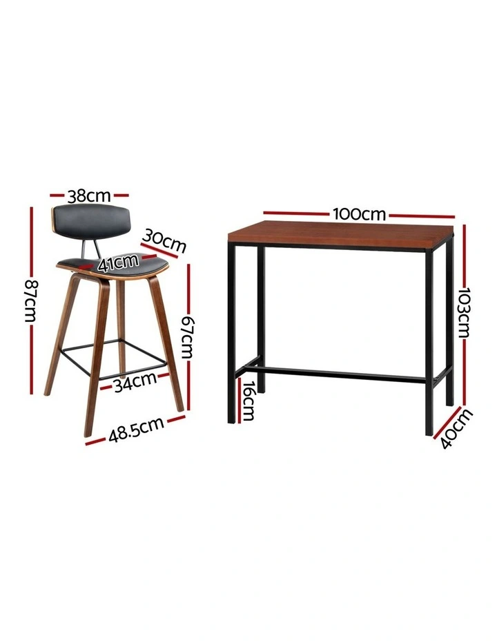 Artiss Bar Table and Stools Set Dining Desk Kitchen Chairs Cafe Pub image 4