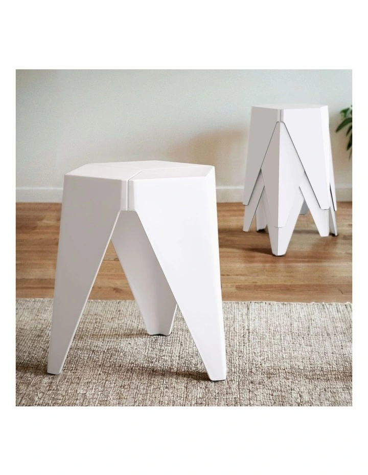 Artiss 4PC Puzzle Stool Bar Stools Stackable White image 4