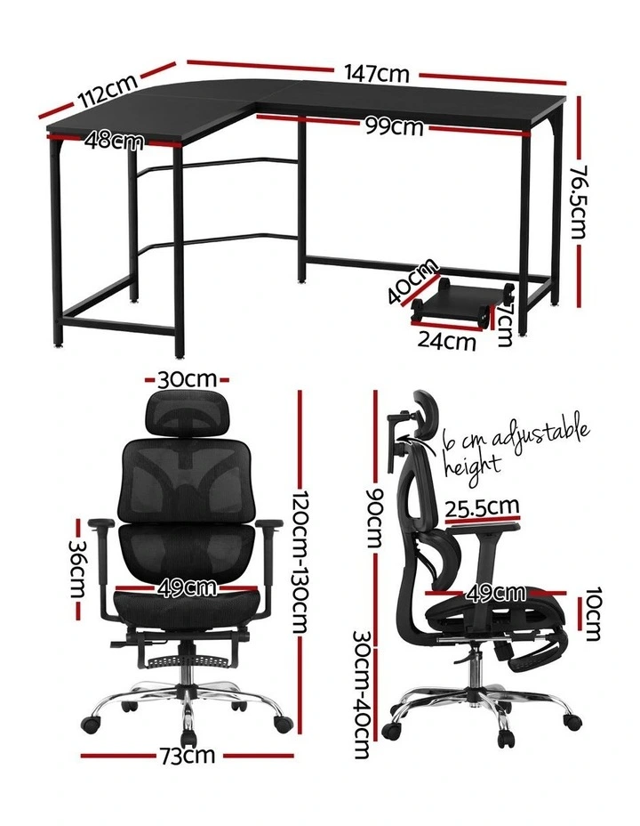 Artiss Computer Desk L-Shape Study Desks Ergonomic Office Chair Mesh Chairs image 4