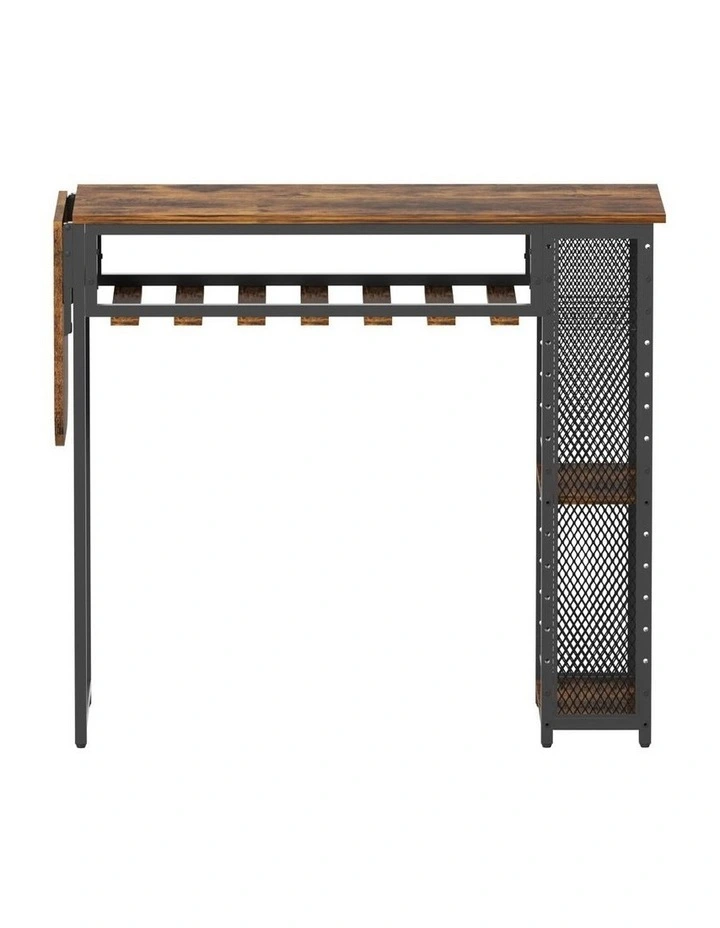 Artiss Industrial Bar Table with Wine Rack Built-in Cup Holder Extendable 140cm image 3