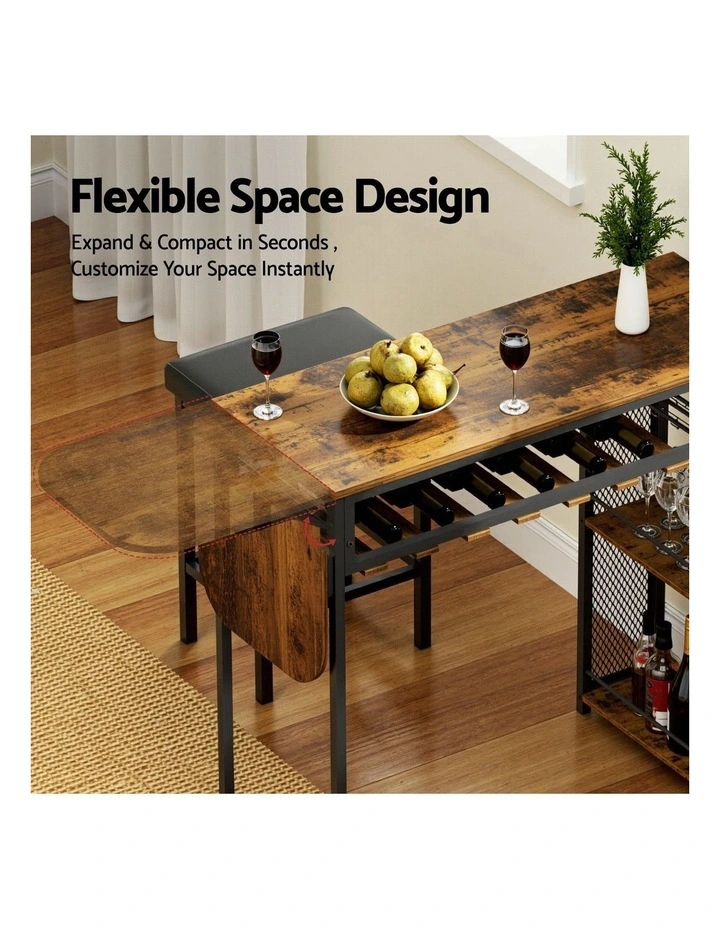 Artiss Industrial Bar Table with Wine Rack Built-in Cup Holder Extendable 140cm image 7