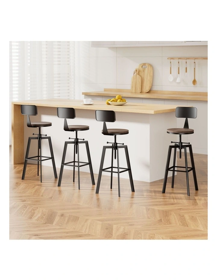 Artiss 4x Bar Stools Kitchen Dining Chairs Adjustable Wood Stool w/Backrest image 4