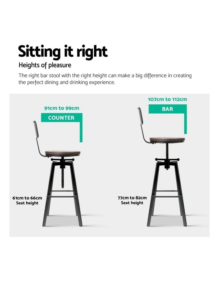 Artiss 4x Bar Stools Kitchen Dining Chairs Adjustable Wood Stool w/Backrest image 5