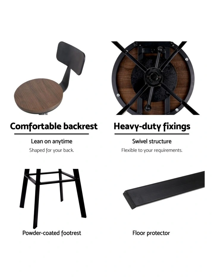 Artiss 4x Bar Stools Kitchen Dining Chairs Adjustable Wood Stool w/Backrest image 6