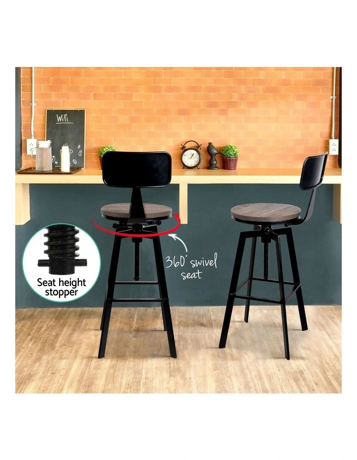 Artiss 4x Bar Stools Kitchen Dining Chairs Adjustable Wood Stool w/Backrest image 7