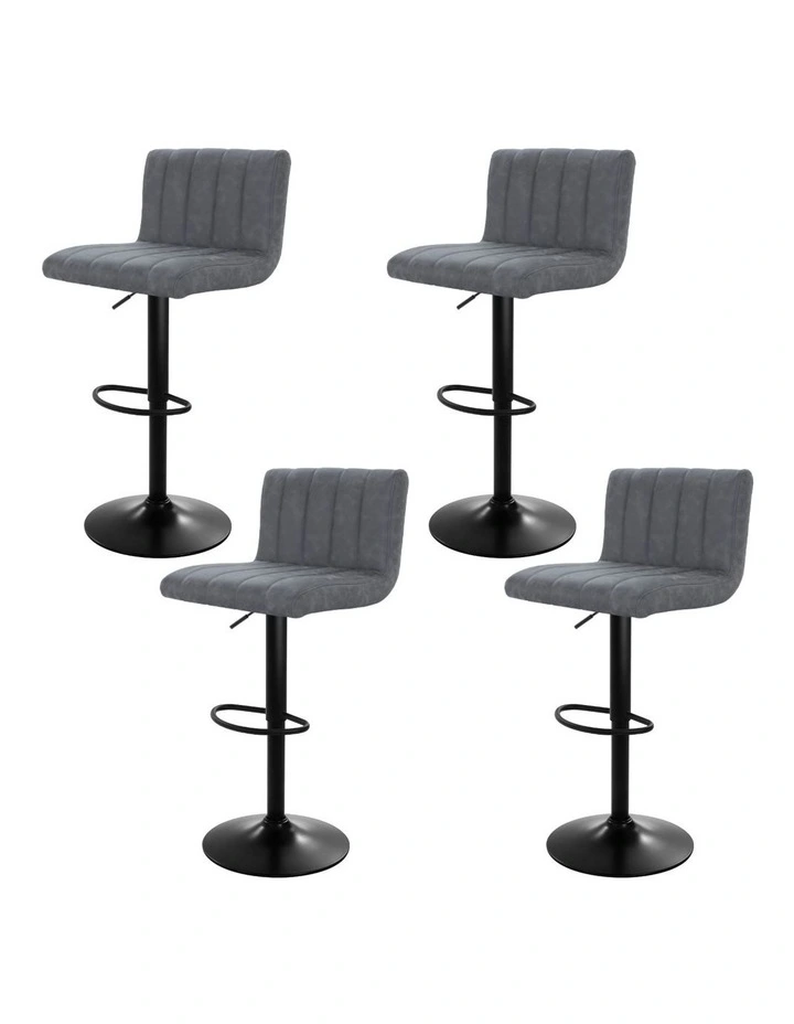 Artiss 4x Bar Stools Vintage Leather Gas Lift Grey image 1
