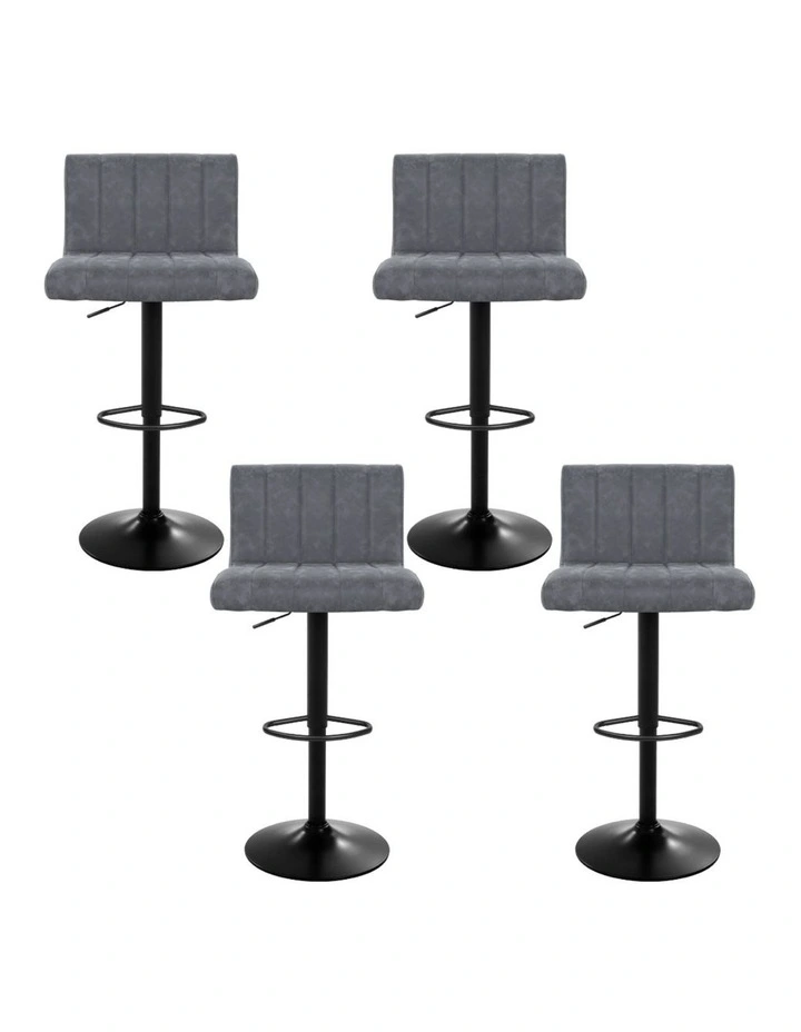 Artiss 4x Bar Stools Vintage Leather Gas Lift Grey image 2